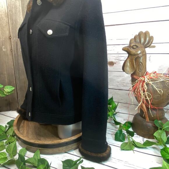 Real Clothes Black Wool Peacoat Jacket Faux Fur Warm Winter Coat M - Picture 5 of 12